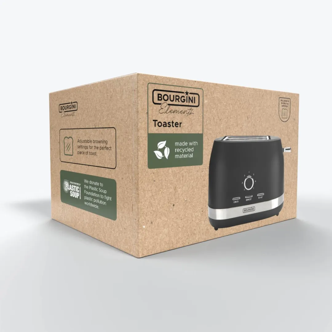 Bourgini Elements Broodrooster 2 Sleuven - 800W - Zwart