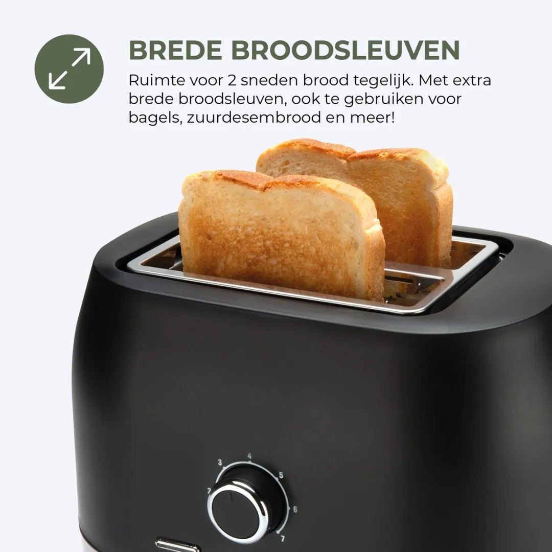 Bourgini Elements Broodrooster 2 Sleuven - 800W - Zwart