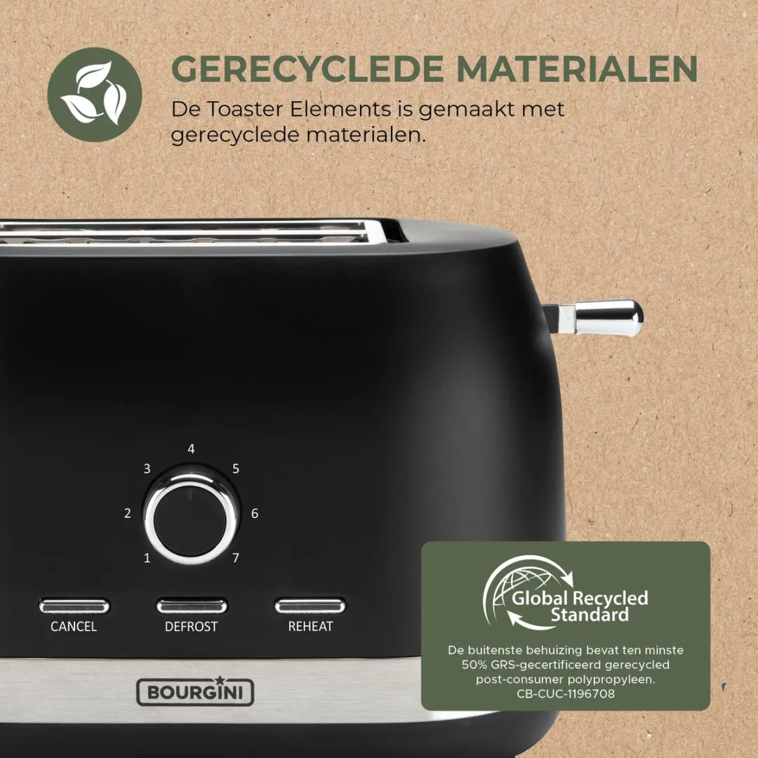 Bourgini Elements Broodrooster 2 Sleuven - 800W - Zwart