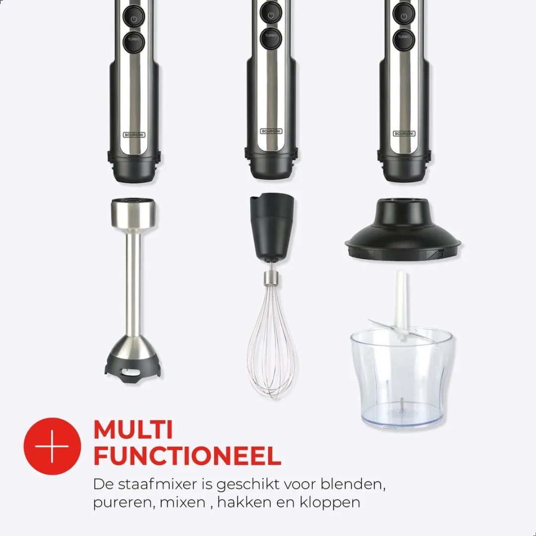 Bourgini Staafmixer 1500W - 20 Snelheden - 4-delig RVS