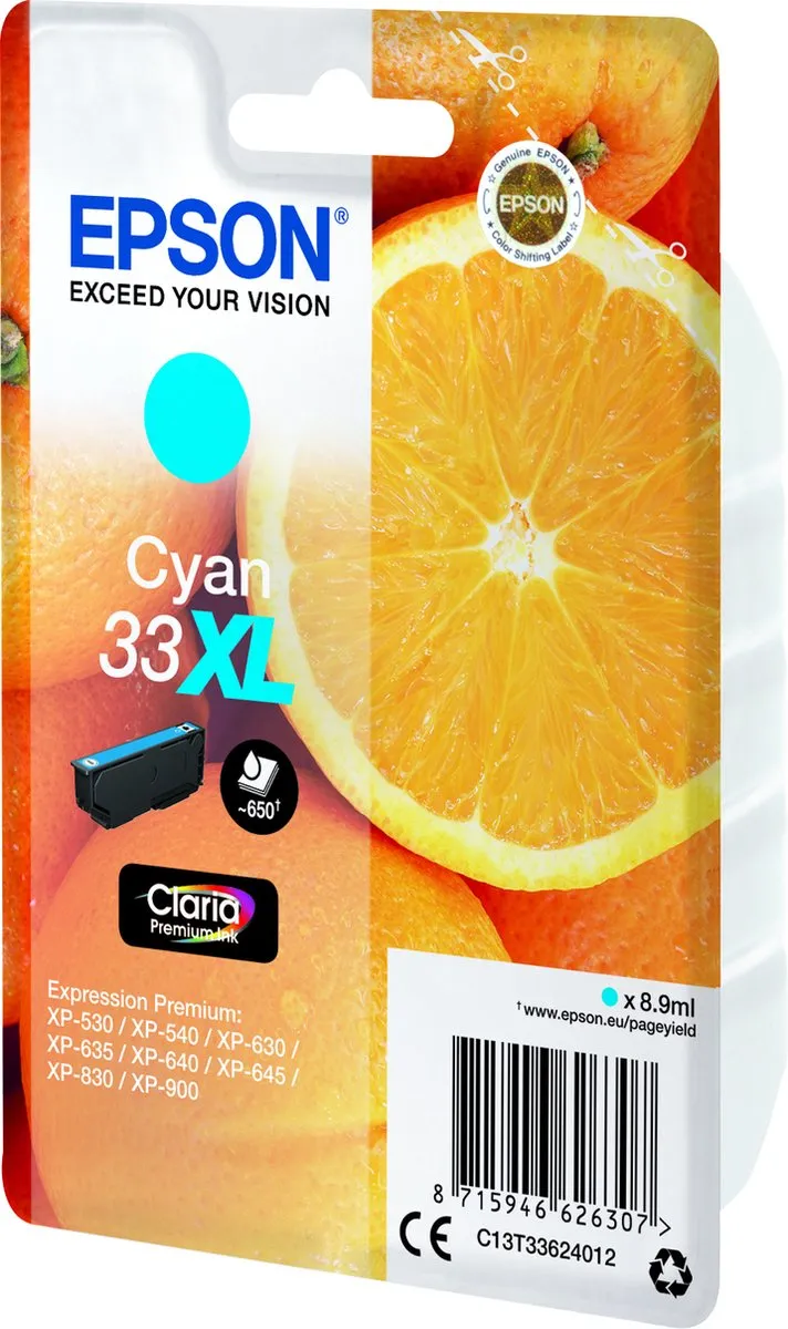 Epson 33XL Cyaan Inktcartridge - 650 Pagina's