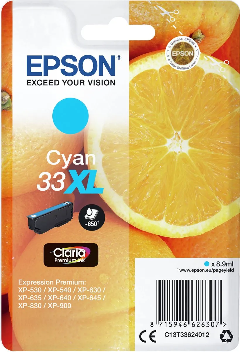 Epson 33XL Cyaan Inktcartridge - 650 Pagina's