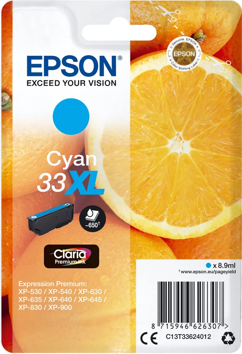 Epson 33XL Cyaan Inktcartridge - 650 Pagina's