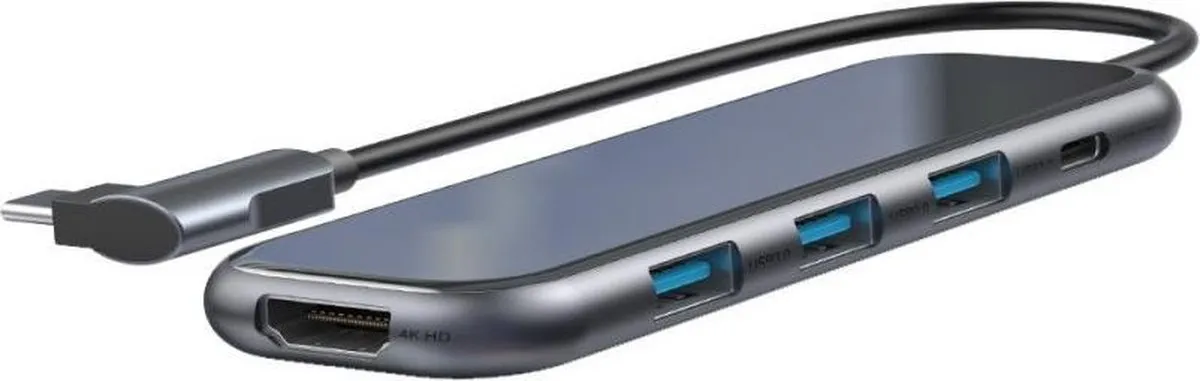 Baseus CAHUB-BZ0G USB-C Hub - HDMI 4K & 3x USB-A 3.0 - Grijs
