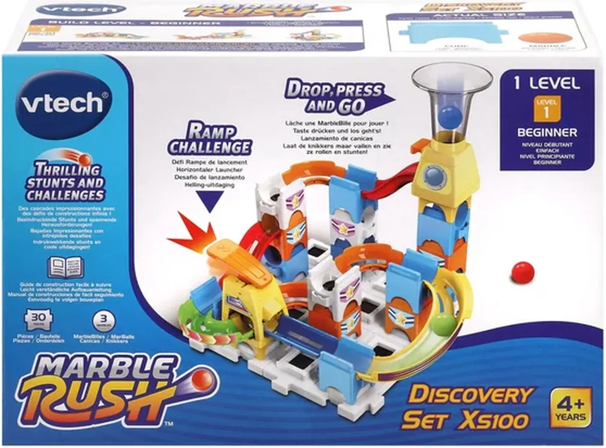 VTech Marble Rush Discovery Set XS100 Knikkerbaan - 30 Onderdelen - 3 Knikkers - afbeelding 6 van 6