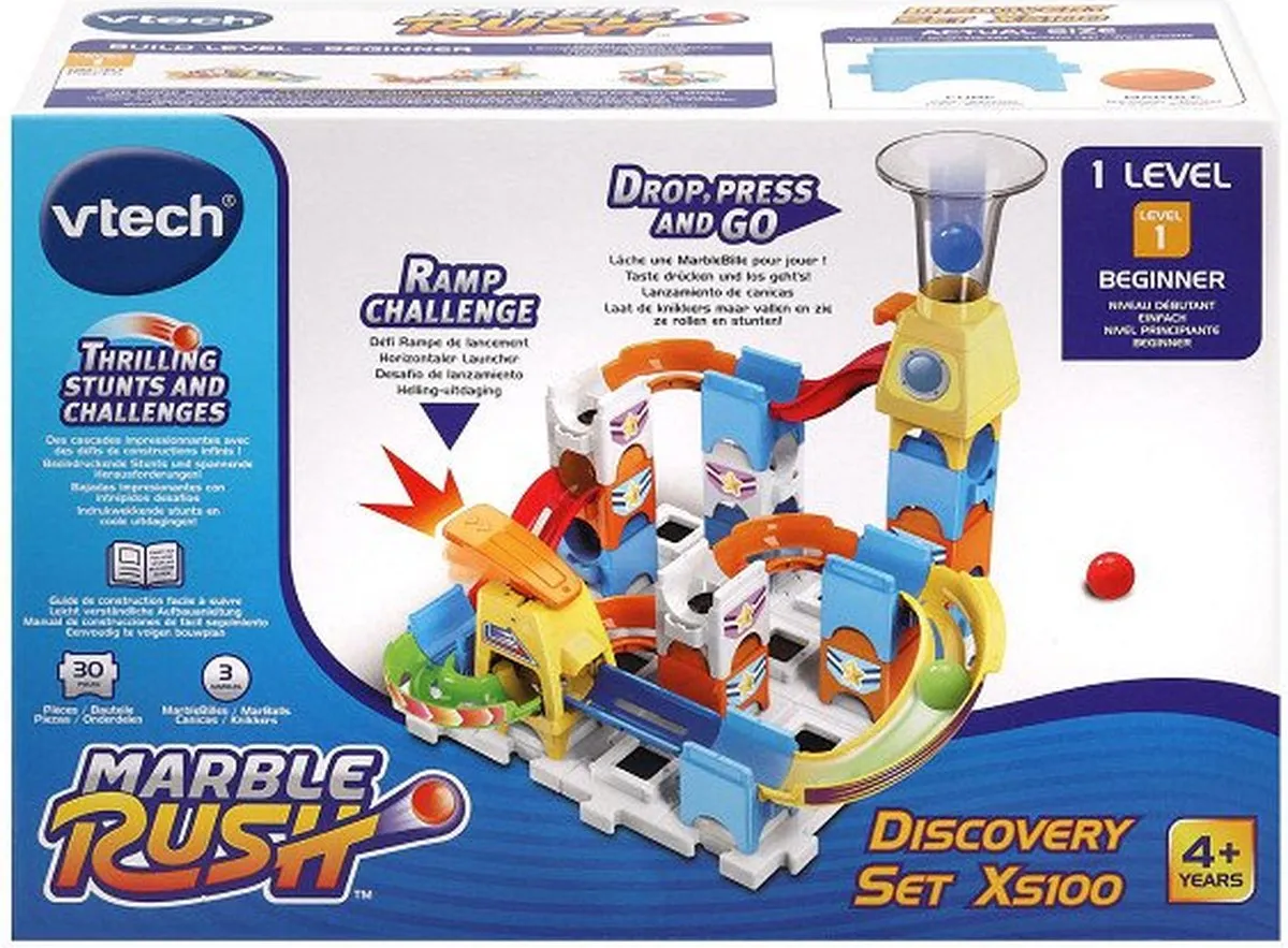 VTech Marble Rush Discovery Set XS100 Knikkerbaan - 30 Onderdelen - 3 Knikkers