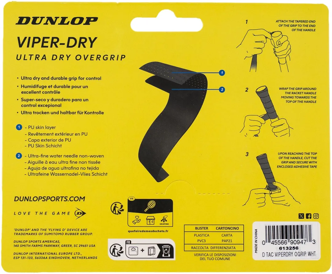 Dunlop ATP Viper-Dry Overgrip - 3 Stuks - Wit
