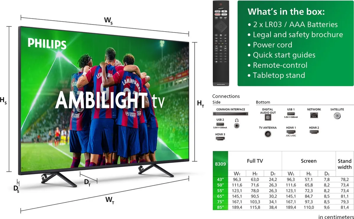 Philips Ambilight 55PUS8309/12 55 inch 4K LED TV - Zwart