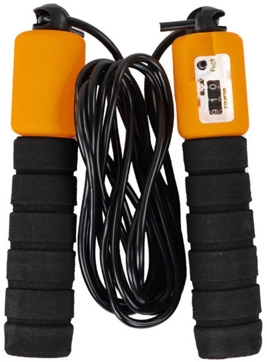 LEAN TOYS Springtouw met Sprongenteller 280cm - Zwart & Oranje