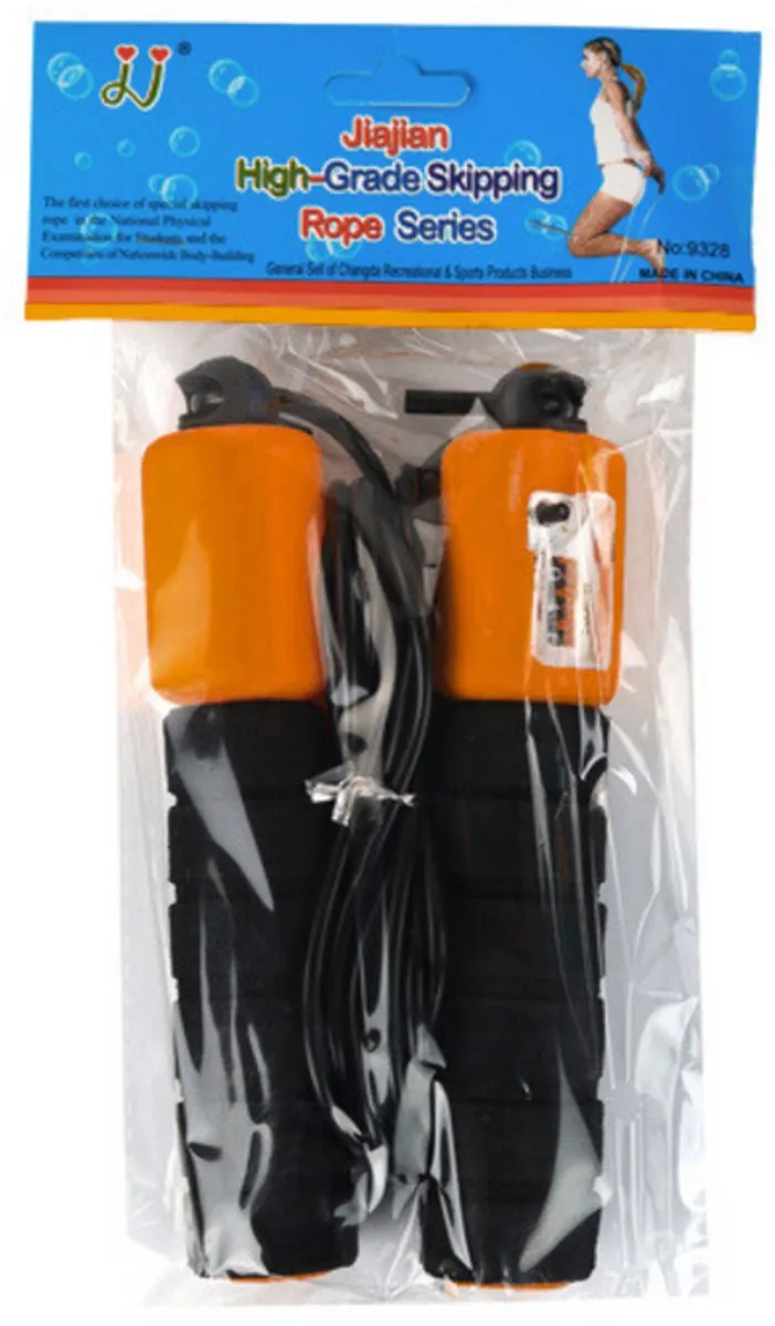 LEAN TOYS Springtouw met Sprongenteller 280cm - Zwart & Oranje