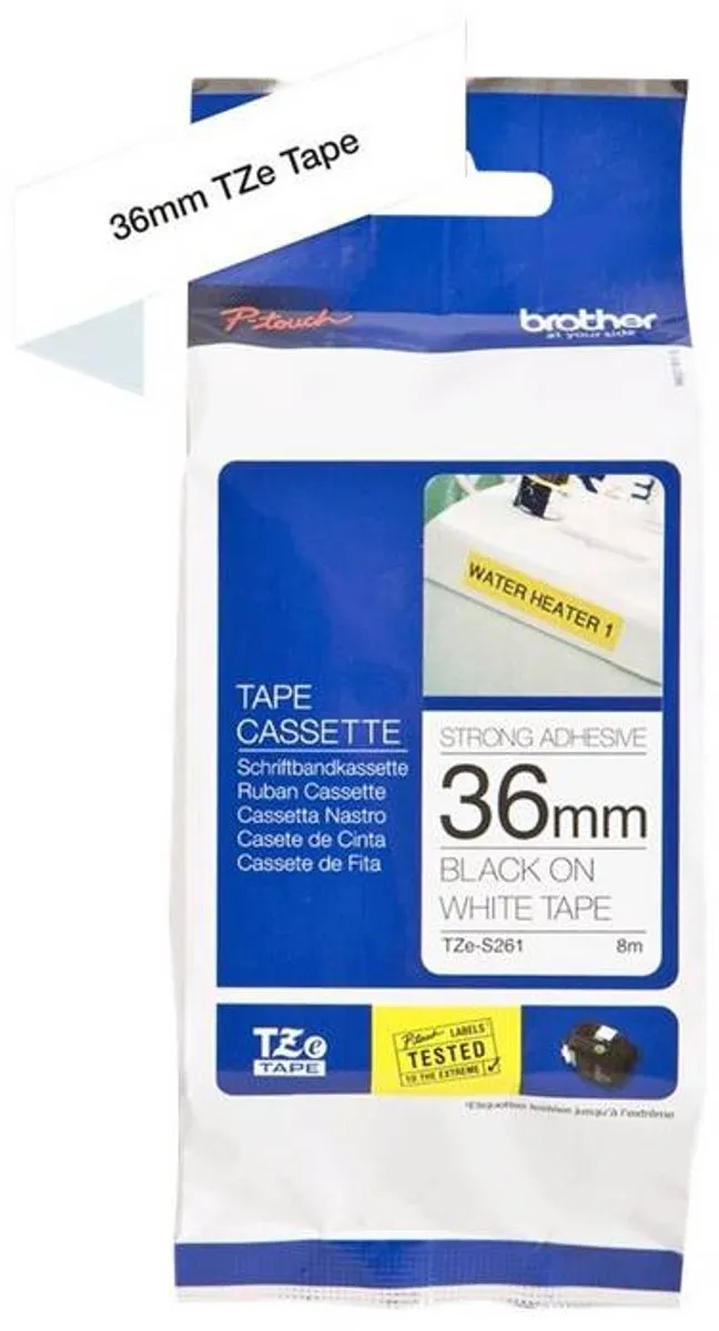 Brother TZe-S261 Labeltape Wit/Zwart 36mm 8m