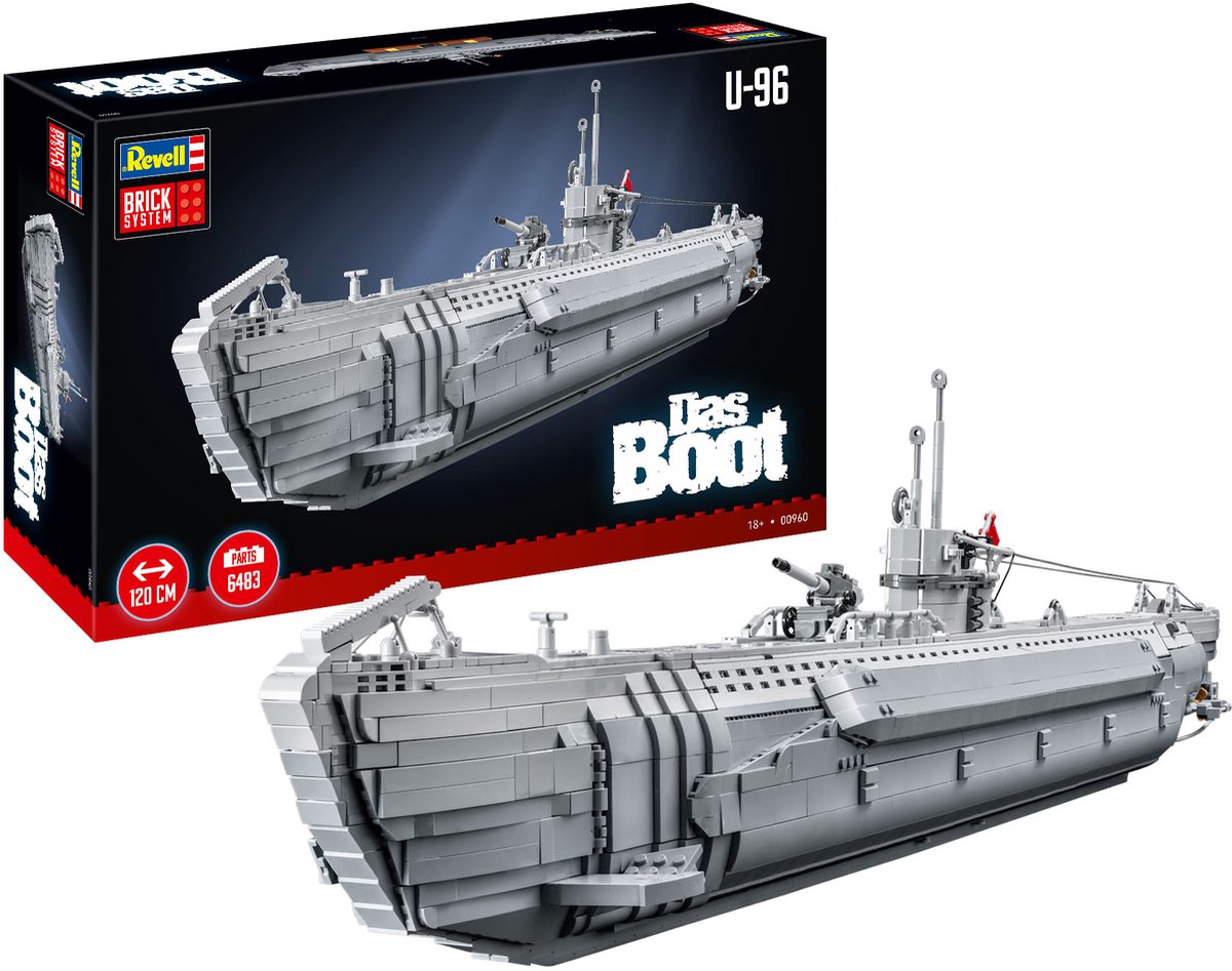 Revell Constructiespeelgoed - 00960 Brick System - Onderzeeër -Das Boot- met Volledig Interieur en Filmposter - Onderzeeboot Bouwstenen set - 1:56