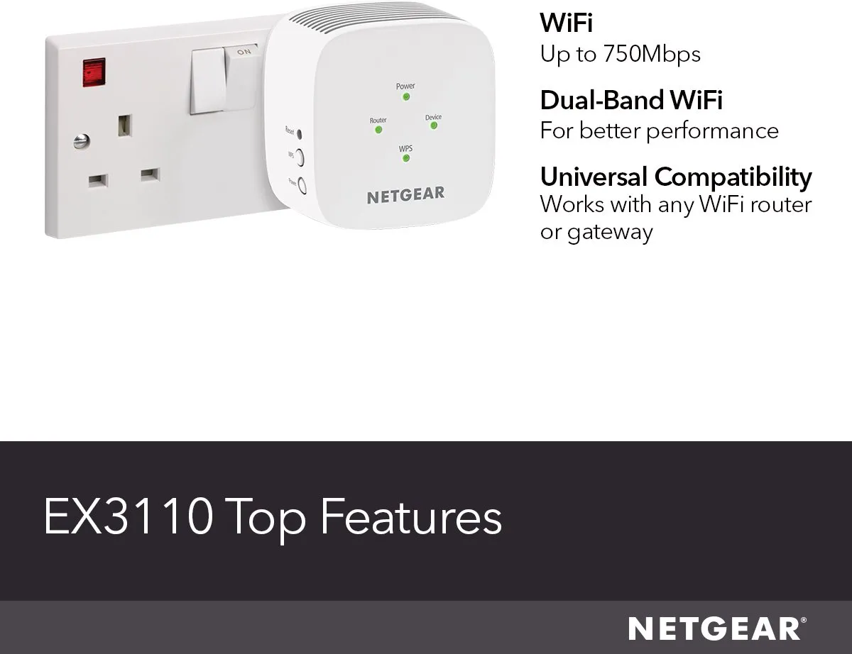 Netgear EX3110 WiFi Repeater - Dual Band 750 Mbps - Wit