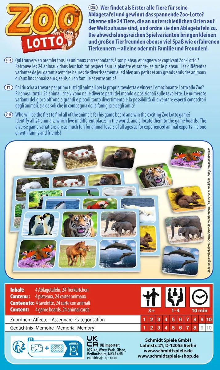 Schmidt Spiele Zoo Lotto 51433 - Educatief geheugenspel - 1-4 spelers