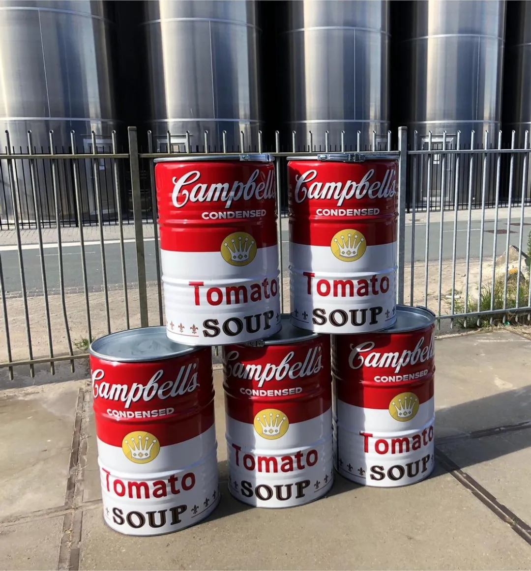 Barrelkings Campbell's Soup Prullenbak & Statafel 2-in-1 - 200L - Ø57x87cm - Wit/Rood
