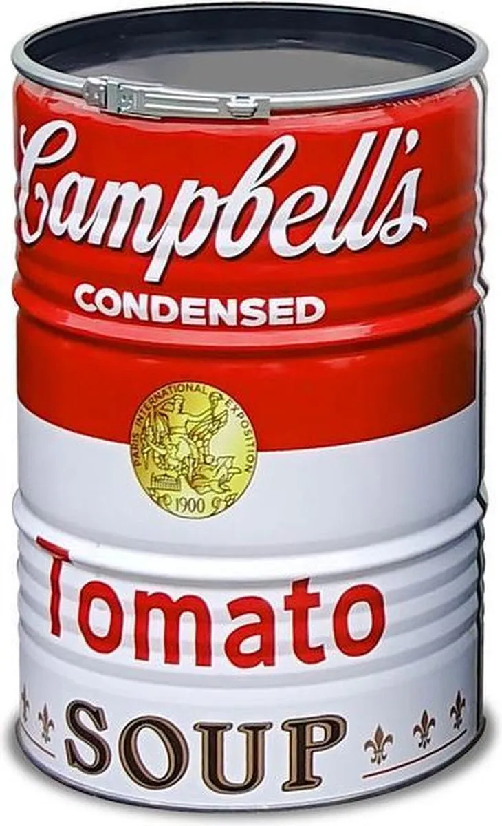 Barrelkings Campbell's Soup Prullenbak & Statafel 2-in-1 - 200L - Ø57x87cm - Wit/Rood
