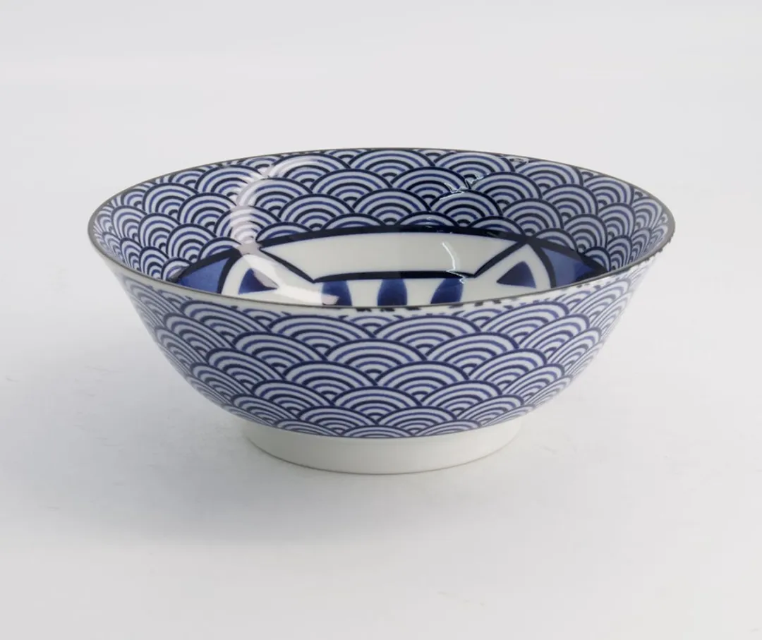 Tokyo Design Studio Kawaii Lucky Cat Ramen Bowl 1000ml - Blauw/Wit