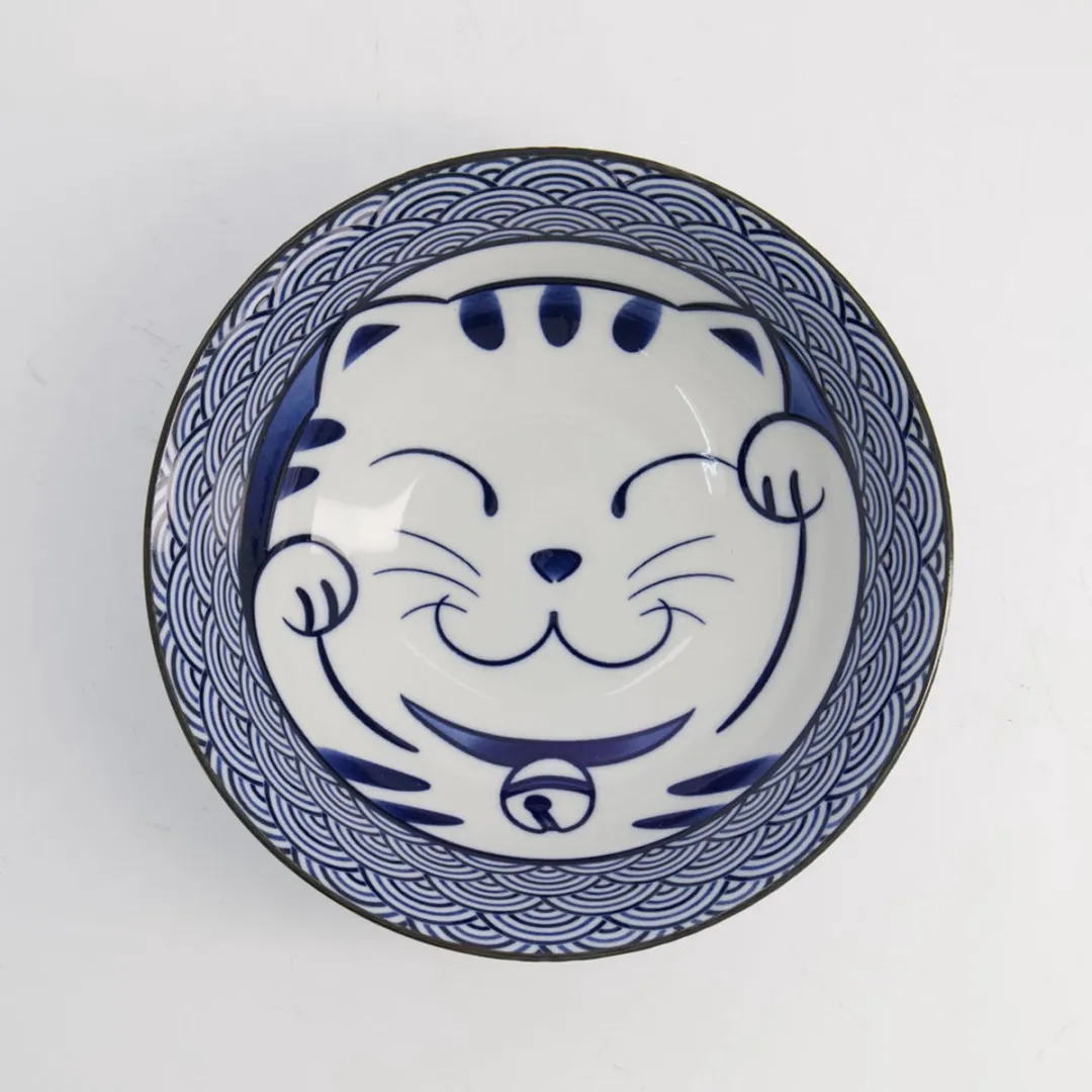 Tokyo Design Studio Kawaii Lucky Cat Ramen Bowl 1000ml - Blauw/Wit