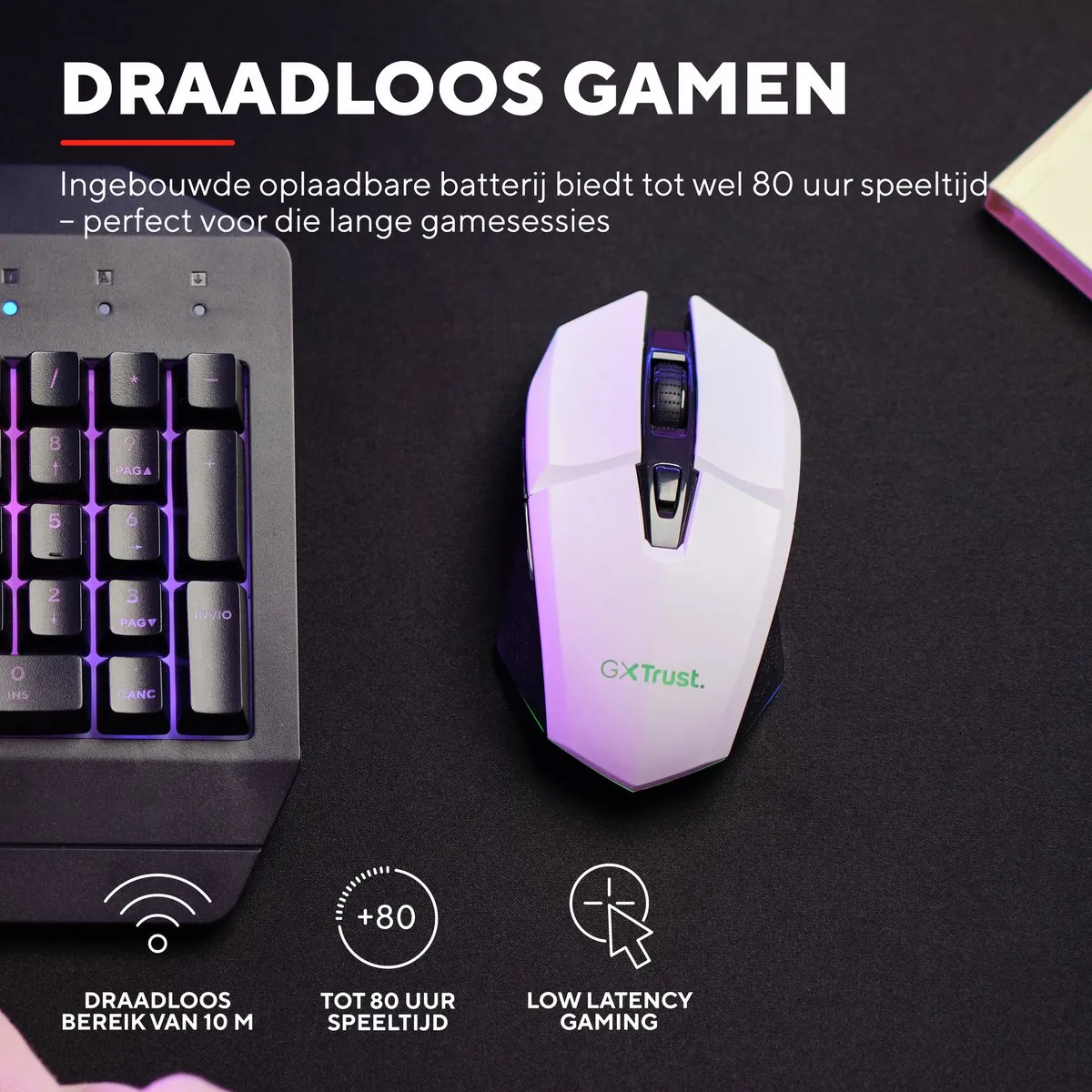 Trust GXT 110W Felox Draadloze Gaming Muis 4800 DPI - Wit