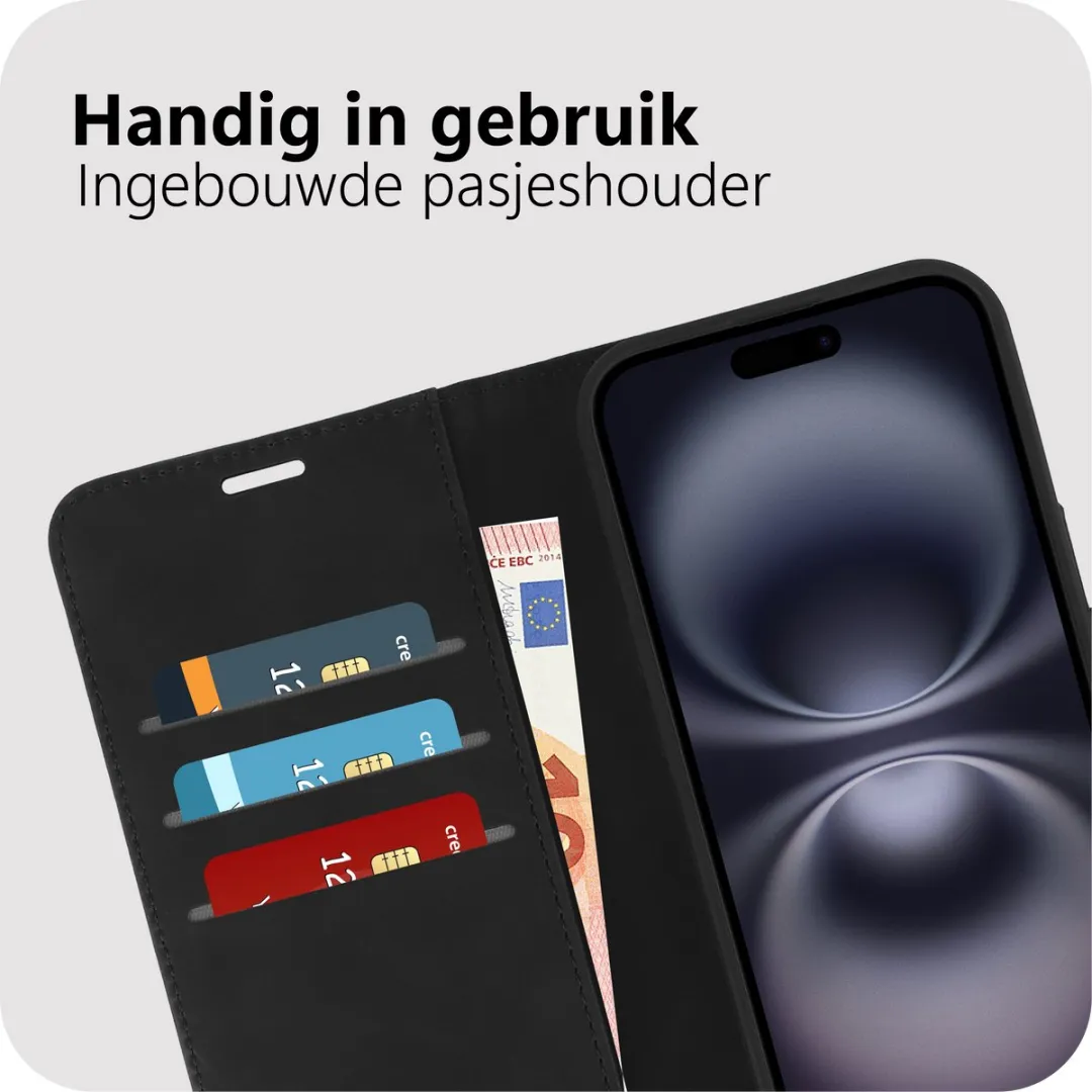 Just in Case Bookcase iPhone 17 MAP2761PS1M - 2-in-1 Hoesje - 3 Pasjes - Zwart