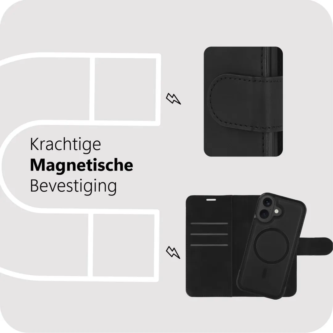 Just in Case Bookcase iPhone 17 MAP2761PS1M - 2-in-1 Hoesje - 3 Pasjes - Zwart - afbeelding 6 van 6