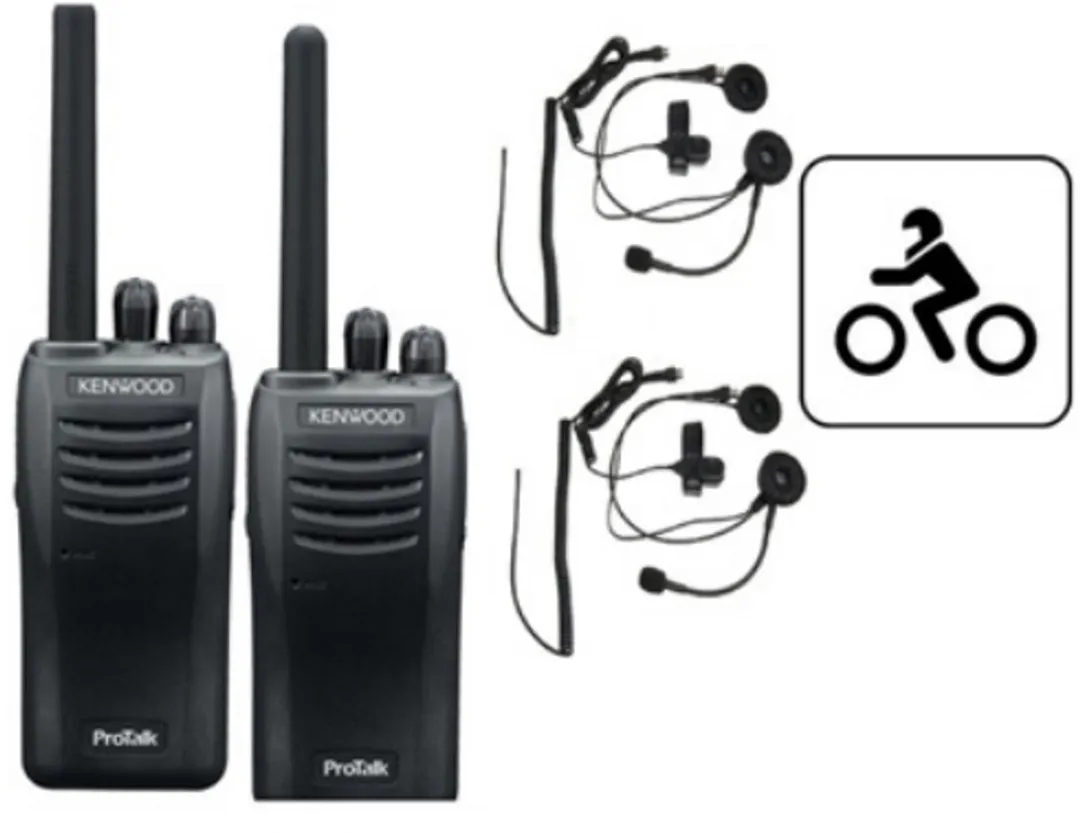 Kenwood TK-3501 Motorset - 2x Portofoons met Headset & Laders - Zwart