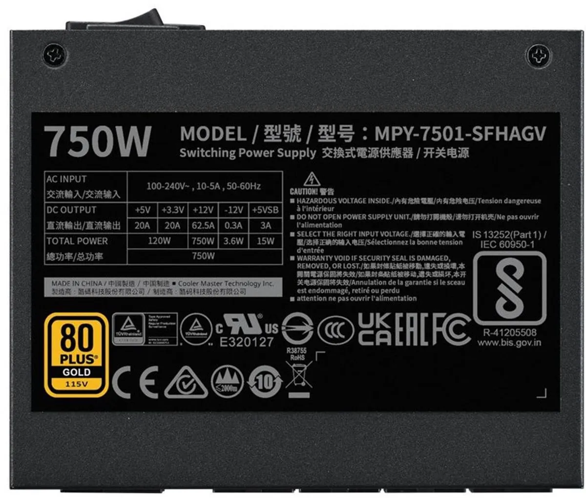 Cooler Master V SFX Gold 750 MPY-7501-SFHAGV-3EEU Voeding - 750W - Zwart