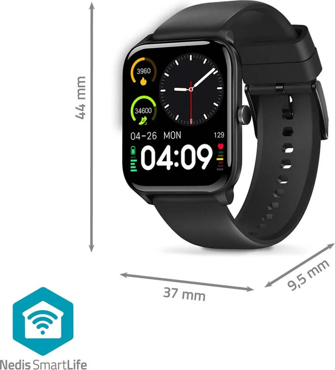 Nedis Smartwatch 40mm - 1.69" - Zwart