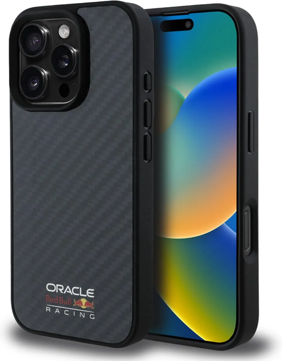 Red Bull Racing iPhone 16 Pro Hoesje - Carbon Fiber - Shiny Logo - MagSafe