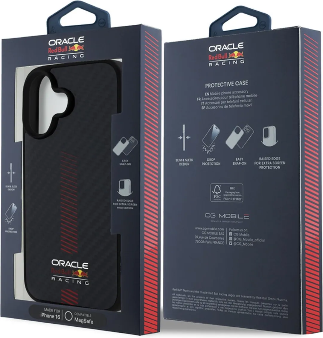 Red Bull Racing iPhone 16 Hoesje - Carbon Fiber RBHMP16S24CFGSMK - Powerbar