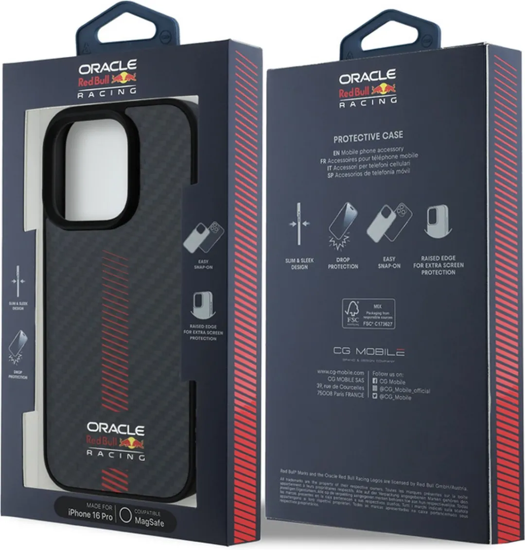 Red Bull Racing iPhone 16 Pro MagSafe Hoesje RBHMP16L24CFGSMK - Carbon Fiber - Powerbar