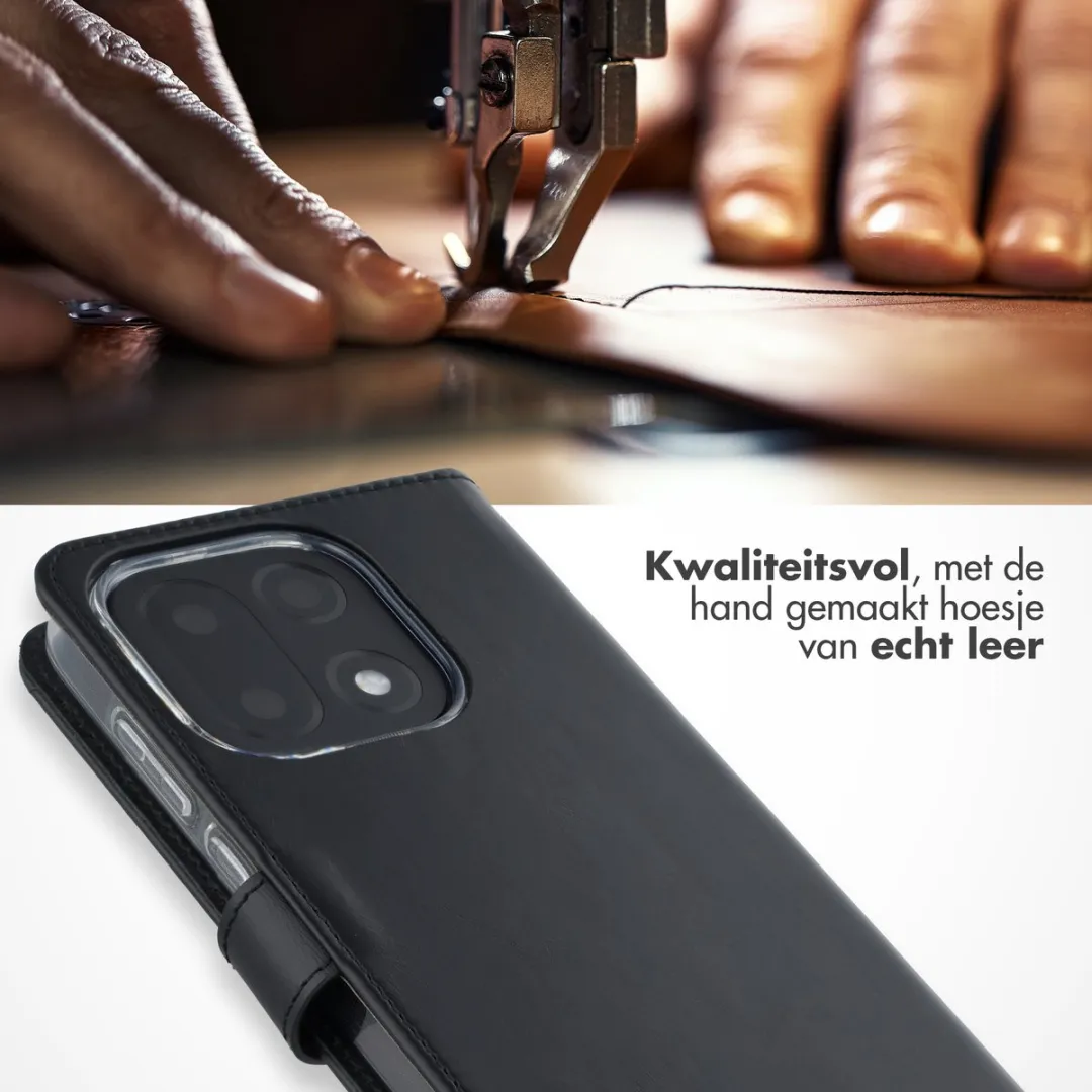 Selencia Hoesje OnePlus 15 Echt Lederen Bookcase - 3 Pasjes - Zwart