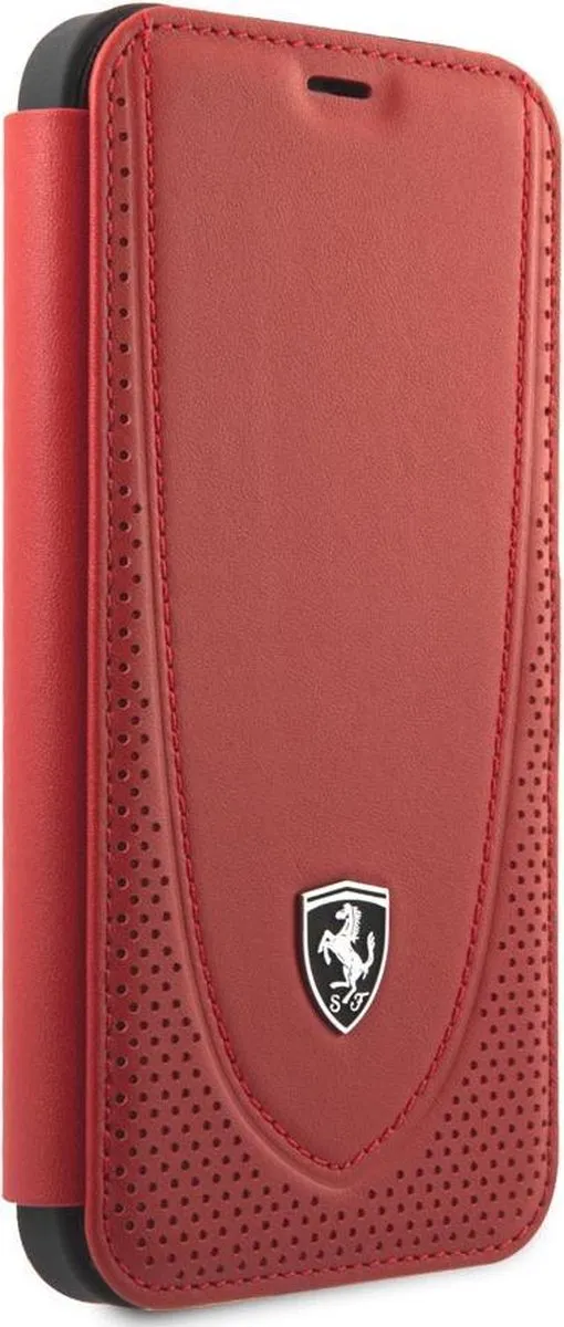 Ferrari iPhone 12 Pro Max Boekenkasthoesje - Rood Leder