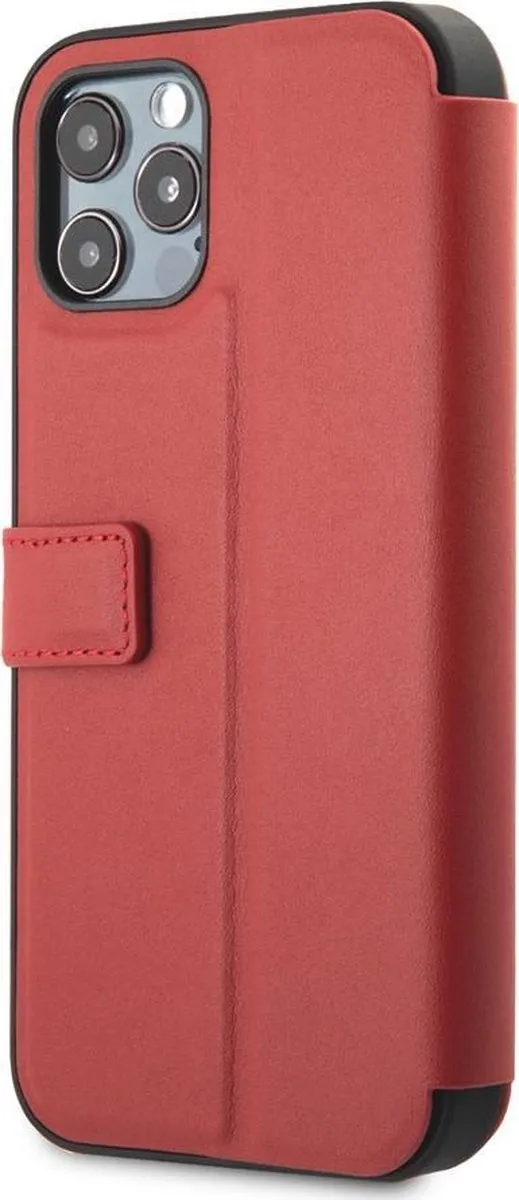 Ferrari iPhone 12 Pro Max Boekenkasthoesje - Rood Leder