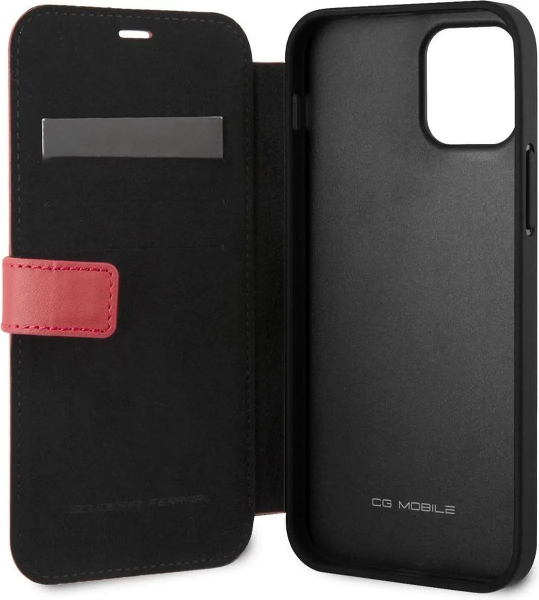 Ferrari iPhone 12 Pro Max Boekenkasthoesje - Rood Leder