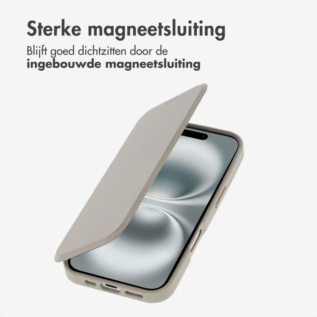 Imoshion iPhone 16 Hoesje Beige - MagSafe Bookcase 2 Pasjes