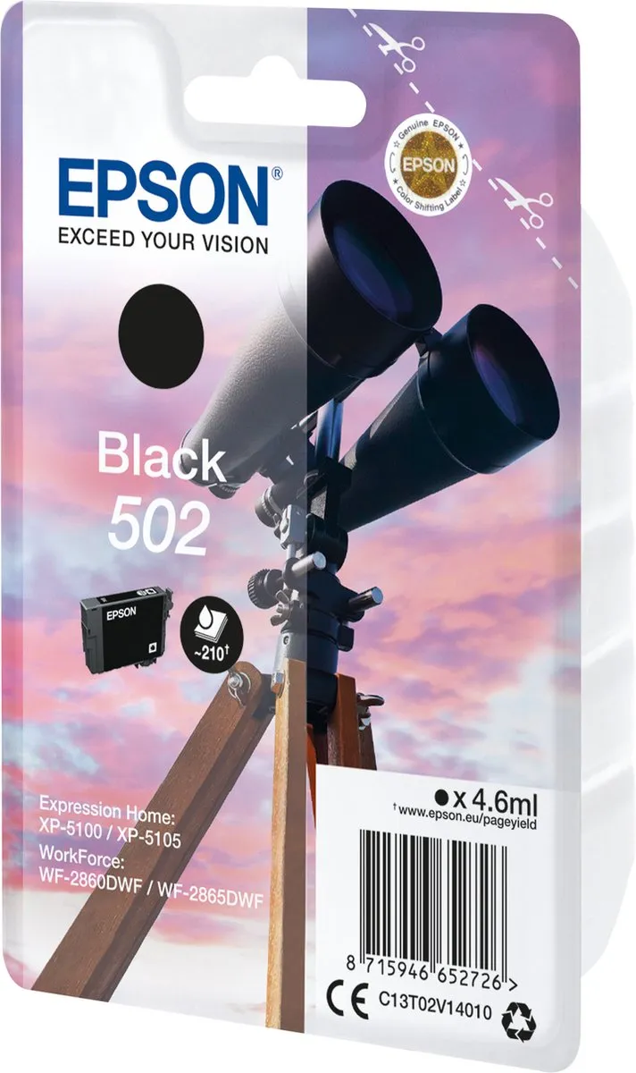 Epson 502 C13T02V14020 Inktcartridge Zwart
