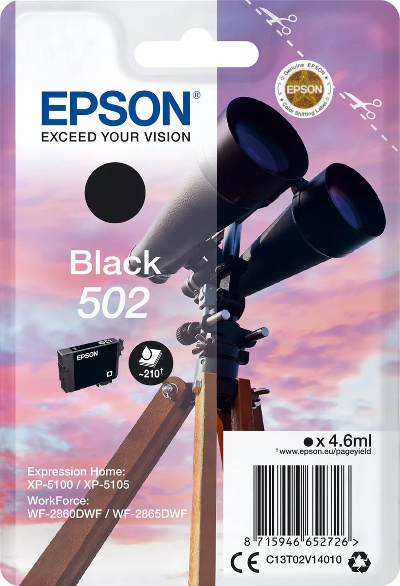 Epson 502 C13T02V14020 Inktcartridge Zwart