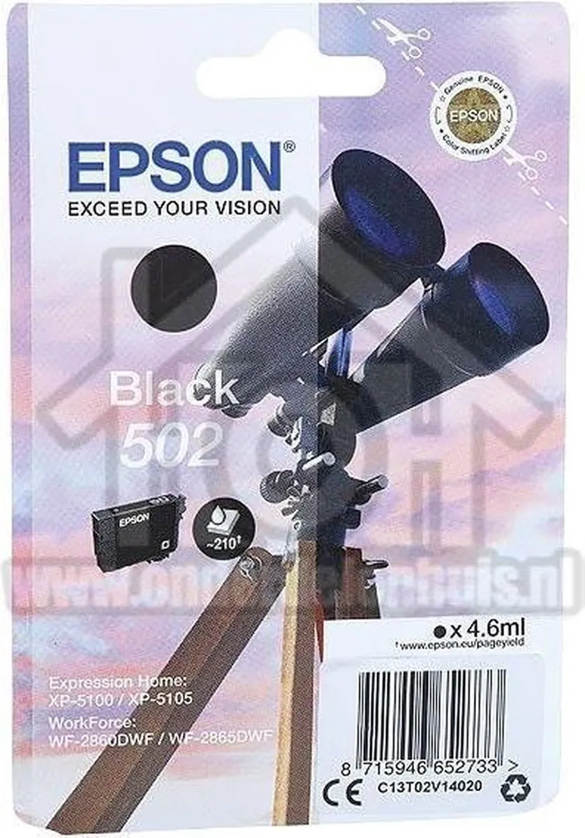 Epson 502 C13T02V14020 Inktcartridge Zwart