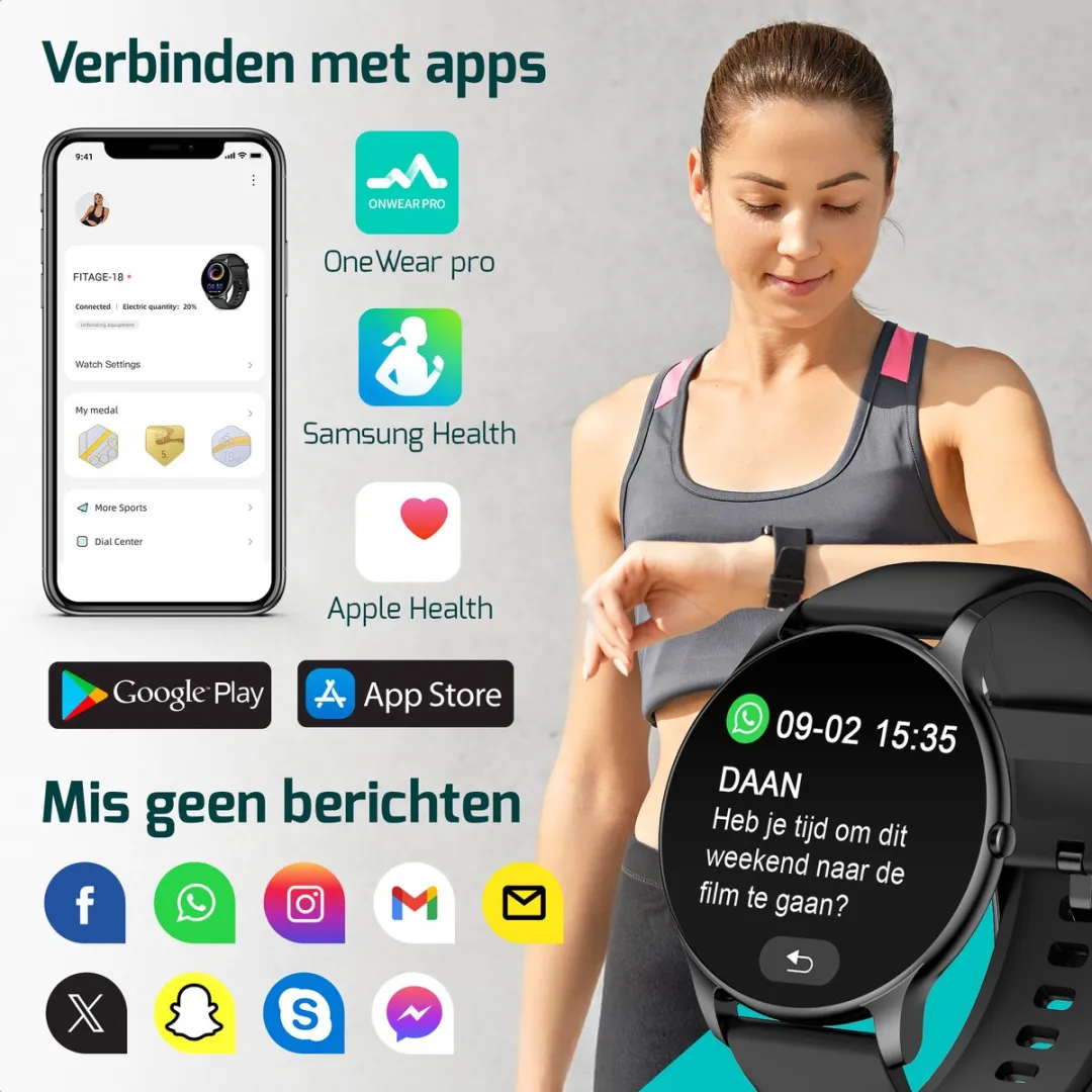 FITAGE Sporthorloge GPS - 47mm - 1.85" - Zwart