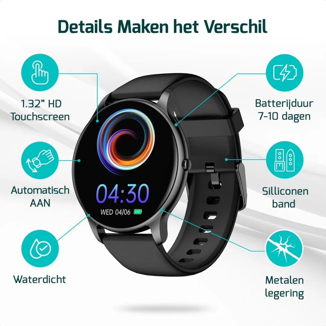 FITAGE Sporthorloge GPS - 47mm - 1.85" - Zwart