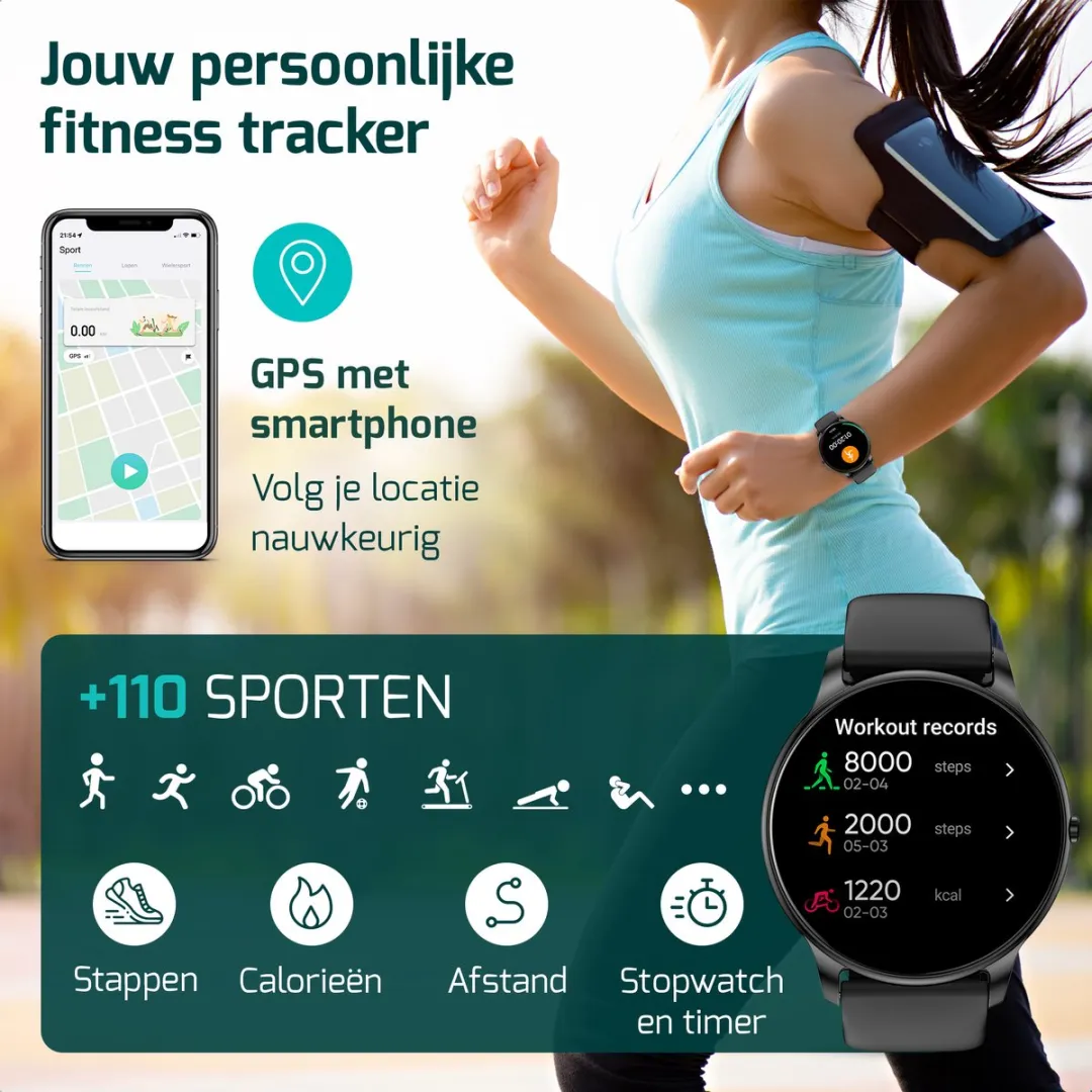 FITAGE Sporthorloge GPS - 47mm - 1.85" - Zwart
