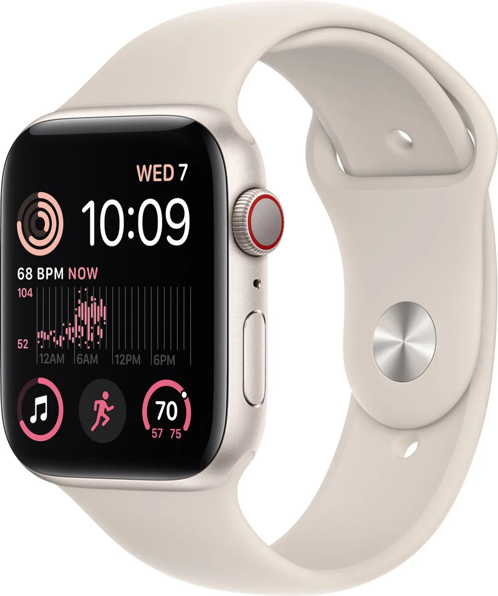 Apple Watch SE 2022 44mm - Sterrenlicht Aluminium Wit