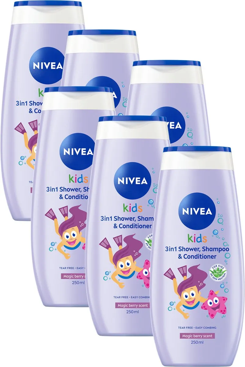 NIVEA Kids 3-in-1 Douche Shampoo Conditioner Magic Berry 6x250ml