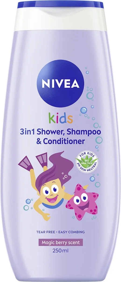 NIVEA Kids 3-in-1 Douche Shampoo Conditioner Magic Berry 6x250ml
