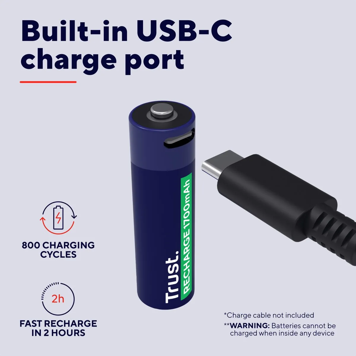 Trust 25584 Oplaadbare Lithium AA Batterij - 2 Stuks - Blauw/ Groen