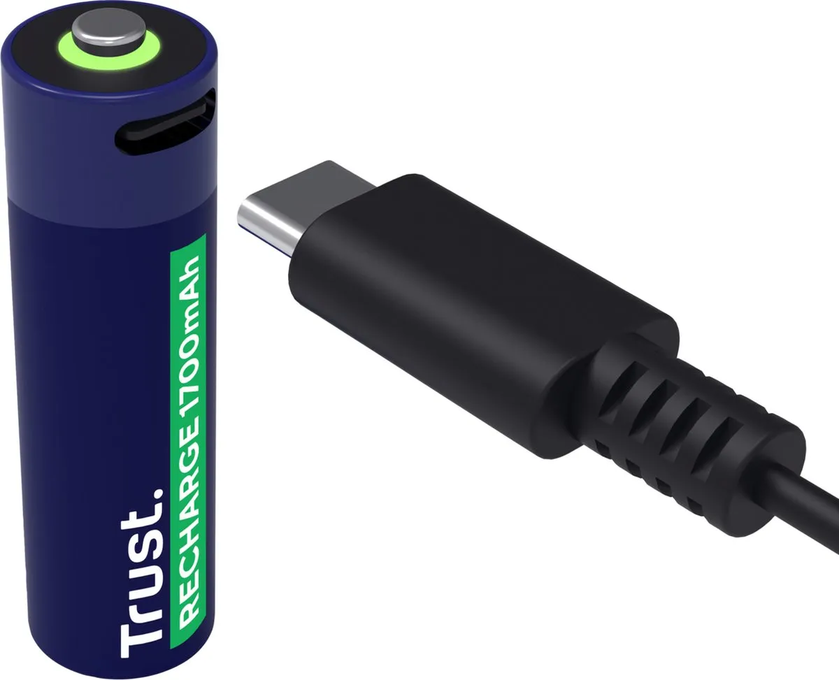 Trust 25584 Oplaadbare Lithium AA Batterij - 2 Stuks - Blauw/ Groen