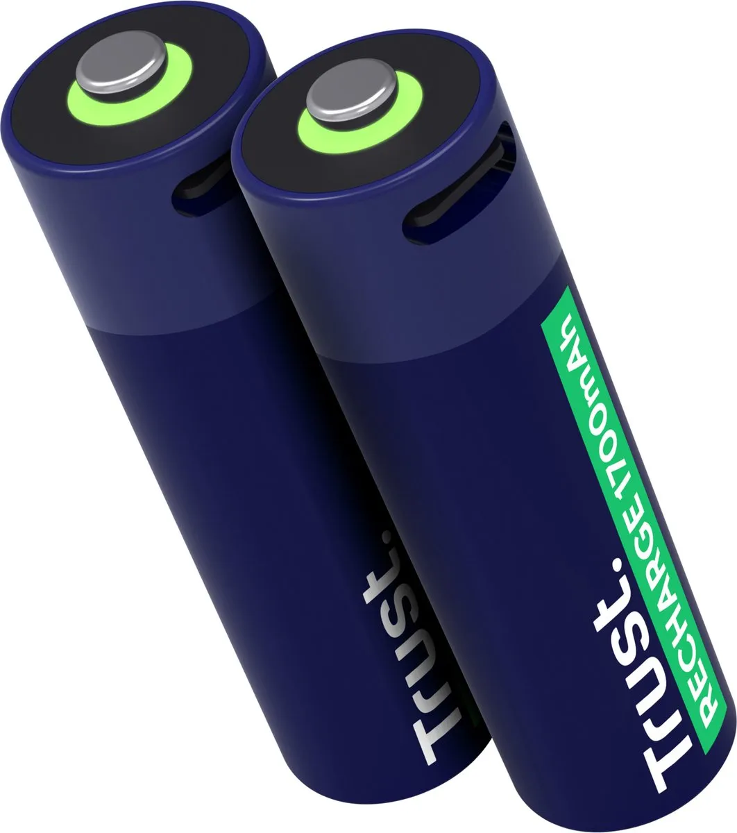 Trust 25584 Oplaadbare Lithium AA Batterij - 2 Stuks - Blauw/ Groen
