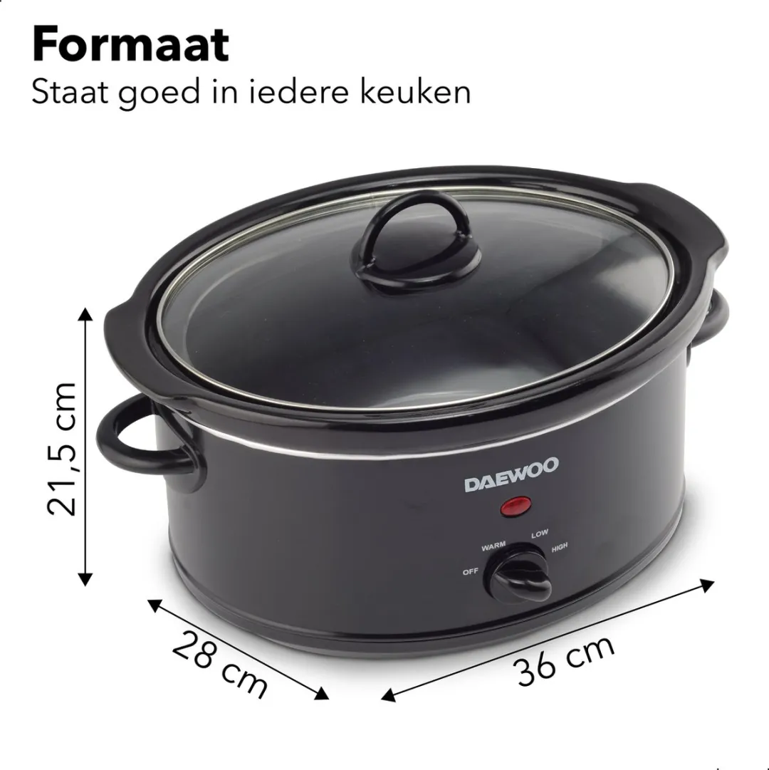 Daewoo DSLCOOK35 Slowcooker 3,5L - 200W - Mat Zwart - afbeelding 6 van 6