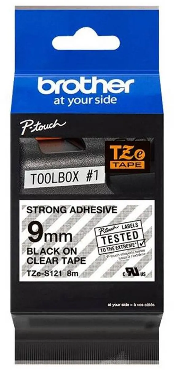 Brother TZ-S121 9mm Labelrol - 26.2m - Zwart op transparant